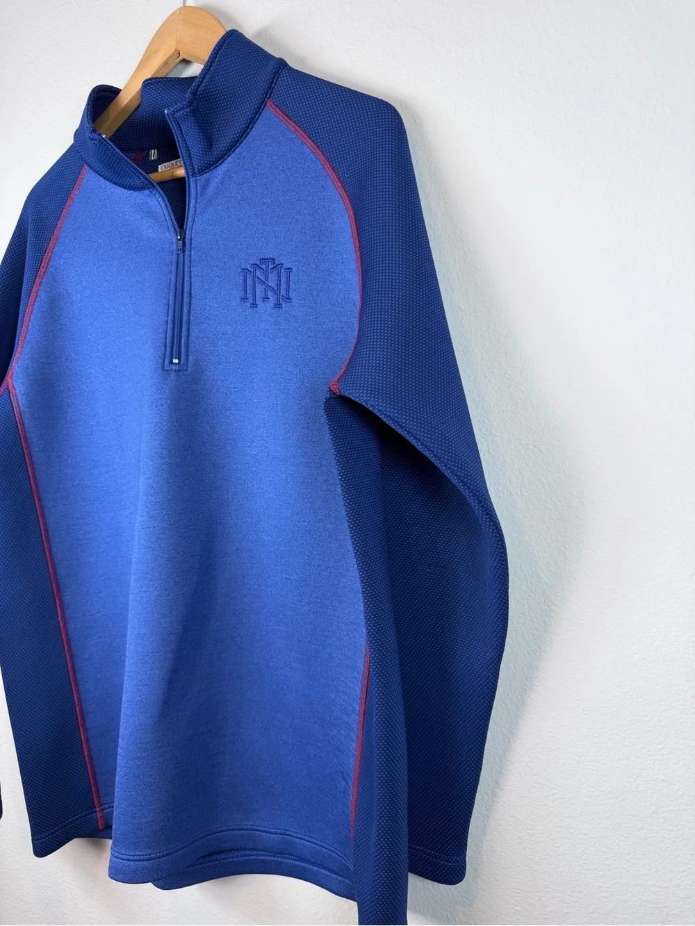 Criquet Quarter Zip Pullover Blue Raglan Long Sleeve Performance Shirt Sz Large
